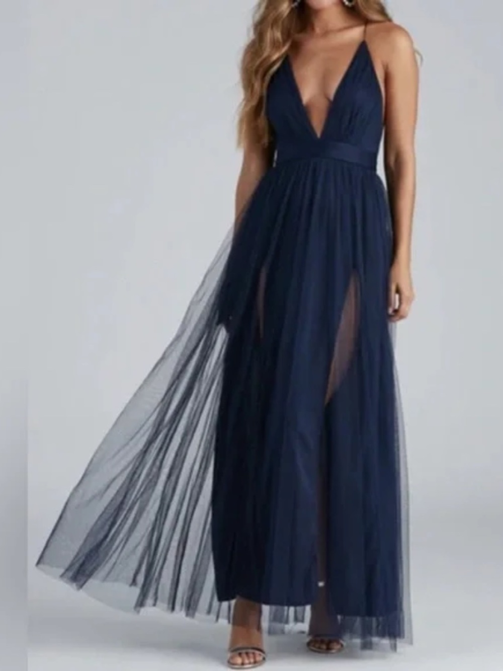 Windsor Elisabeth Pleated Tulle Formal Dress – Navy, Size M, NWT - Picture 2 of 6
